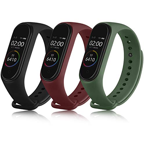 Oumida Correa Compatible con Xiaomi Mi Band 4 Xiaomi Mi Band 3, Pulseras Reloj Recambio Silicona Suave Original para Xiaomi Mi Smart Band 4 (Negro/Vino Rojo/Verde Musgo)