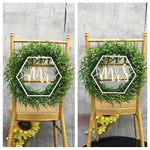 Outgeek 2 UNIDS Mr and Mrs Wedding Chair Sign Madera Decorativa Wedding Sign Wedding Chair Decor Scripted Carta de Madera Signo Decoración