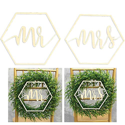 Outgeek 2 UNIDS Mr and Mrs Wedding Chair Sign Madera Decorativa Wedding Sign Wedding Chair Decor Scripted Carta de Madera Signo Decoración