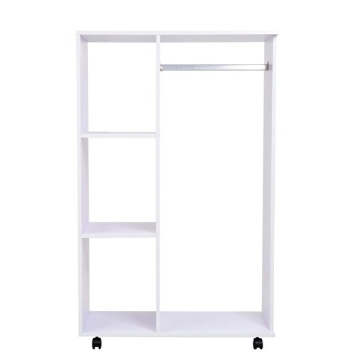 Outsunny HOMCOM Armario Abierto Colgador 80x40x128cm Colgar Ropa Madera Blanco Colgador Ruedas