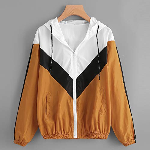 Overdose Nuevo Modelo De Moda Mujeres Manga Larga Patchwork Piel Fina Trajes con Capucha Cremallera Casual Sport Coat Sudadera con Capucha Superior (S, R-Amarillo)