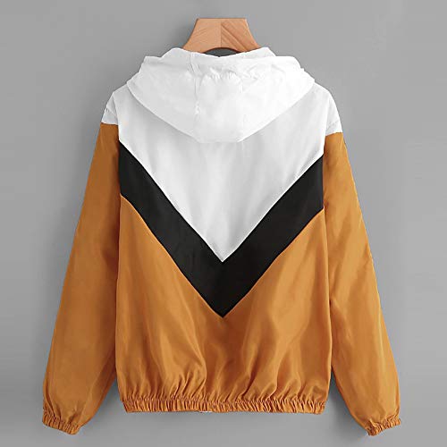 Overdose Nuevo Modelo De Moda Mujeres Manga Larga Patchwork Piel Fina Trajes con Capucha Cremallera Casual Sport Coat Sudadera con Capucha Superior (S, R-Amarillo)