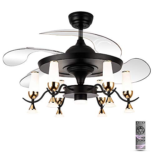 OWUV 42"/107cm Ventilador De Techo con Luz, Decoración Creativa Moderna para Sala De Estar Ventilador De Techo Invisible con Control Remoto, Candelabro Plafón con 6 * LED Regulable