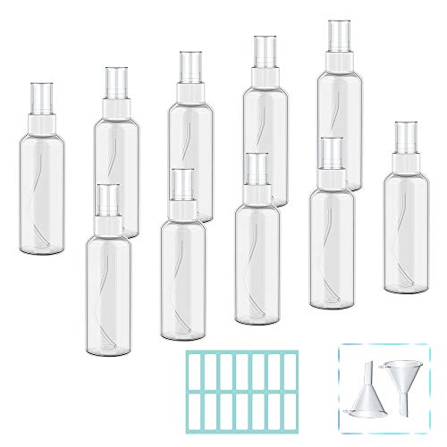 Oziral Bote Spray Pulverizador, Botes Viaje Pulverizador Transparente Set Plástico Botella Vacía de Spray para Perfumes, Cosméticos, agua y otros líquidos - 10 Piezas (100ml)