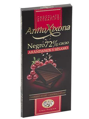 Pack 4 Tabletas Chocolate de 120g marca Antiu Xixona. Chocolate cacao 85%, chocolate cacao 72%, chocolate negro con almendras, chocolate negro con arándanos.