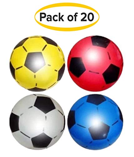 (Pack de 20) Fútbol PVC deportivo Shoot 22,5 cm o 8,5 "(vacío) para fiestas y juguetes infantiles. Apto para interior y exterior - colores surtidos.