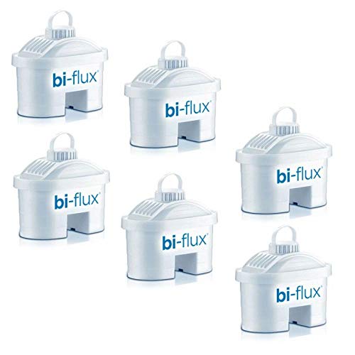 Pack de 6 filtros (5+1) bi-flux que mejoran el sabor del agua, reducen la cal y el cloro, compatibles con las jarras Laica y Brita entre otras. Cada filtro dura 150 litros o 1 mes.