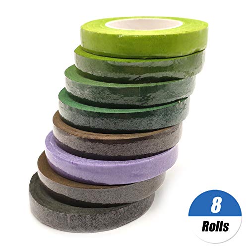 Pack de 8 Cinta Floral Verde Cinta de Tallo Stem Tape, Cinta de Tallo de Florista 1/2 Pulgada, Sellado De Cinta De Fabricación De Flor De Pape para Ramilletes, Arreglos florales