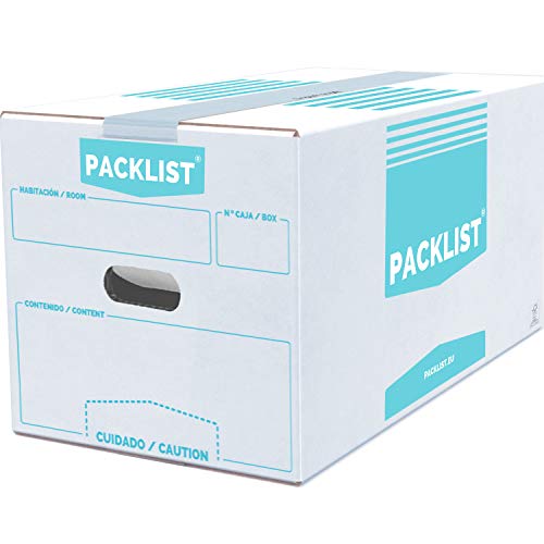 PACKLIST 20 Cajas Cartón Mudanza Personalizables + APP Inventario y PDF - Cajas Mudanza Ultra Resistentes 430x300x250mm - Cajas para Mudanzas Blancas - Caja Mudanza ECO con Certificado FSC