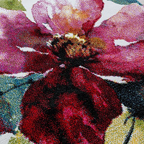 Paco Home Alfombra Moderna Efecto Lienzo con Dibujo De Flores Multicolor, tamaño:160x230 cm