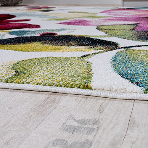 Paco Home Alfombra Moderna Efecto Lienzo con Dibujo De Flores Multicolor, tamaño:160x230 cm