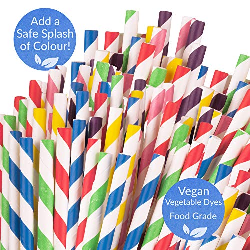 Pajitas de papel biodegradables, 150 unidades, desechables, veganas, sin plástico, para fiestas, cumpleaños, bodas, bricolaje, decoraciones, 6 colores brillantes, ecológicas