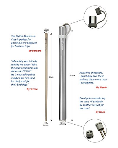 Palillos de titanio extra fuertes Ultra ligero profesional (Ti), palillos viene con caja de aluminio libre de calidad exclusiva (Gris)