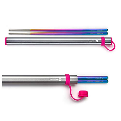 Palillos, par de palillos de Titanio Profesionales Ultra Livianos (Ti), Par de Palillos Súper Fuertes. Saludables y Ecológicos que vienen con un Estuche de Aluminio Gratis (multicolor)