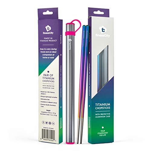 Palillos, par de palillos de Titanio Profesionales Ultra Livianos (Ti), Par de Palillos Súper Fuertes. Saludables y Ecológicos que vienen con un Estuche de Aluminio Gratis (multicolor)