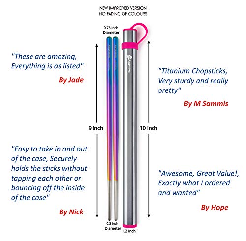 Palillos, par de palillos de Titanio Profesionales Ultra Livianos (Ti), Par de Palillos Súper Fuertes. Saludables y Ecológicos que vienen con un Estuche de Aluminio Gratis (multicolor)