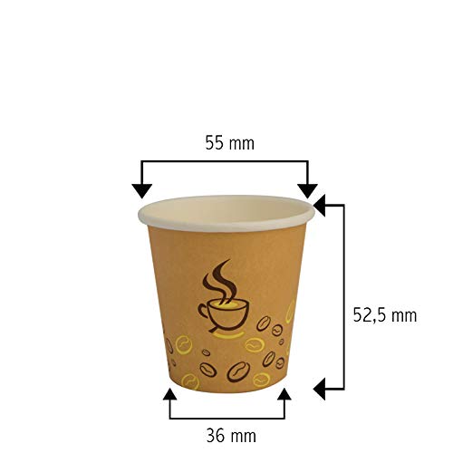 Palucart - 500 vasos de papel para café, 90 ml, color habana, diseño de taza de café (3 oz) + 500 palas de madera de abedul biodegradables, cartón para bebidas calientes, capuchino, café