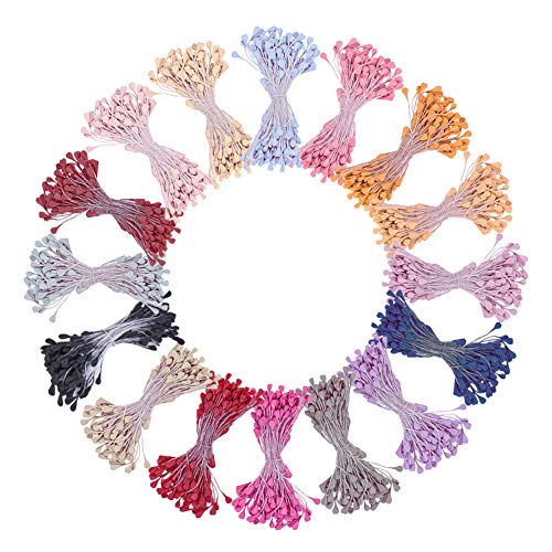 PandaHall 1280 Unids 16 Colores Perla Flor Cabezas Dobles Estambres Pistilo 2.36 Pulgadas para Manualidades DIY Decoración