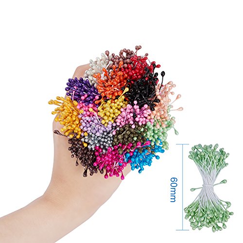 PandaHall Elite 1800 Pcs Gypsum Artificial Flores Núcleo del Corazón, Color Mezclado, 60x3 mm; 100 Hilos/Color