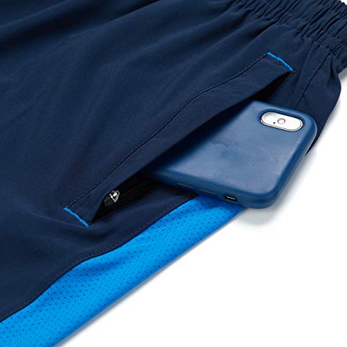 Pantalones cortos de deporte para hombre de secado rápido, pantalones cortos con bolsillo con cremallera, Hombre, color azul marino, tamaño S