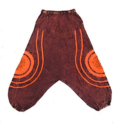 Pantalones de harén étnicos de algodón descolorido, de Aladdin, con entrepierna gota, unisex, para festival, hippy Marrón Marron L-XL