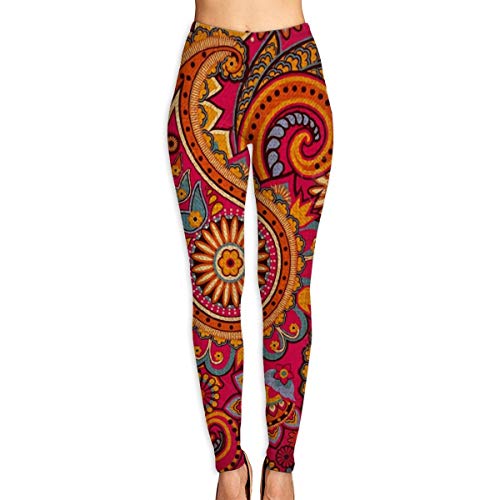 Pantalones de yoga para mujer Paisley rojo cintura alta pantalones de entrenamiento Multicolor multicolor L