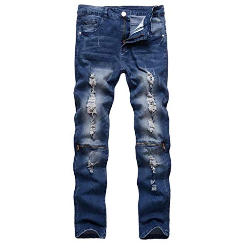 Pantalones Vaqueros Ajustados Dasongff Delgado Tramo Rasgado Del Skinny Recto Motorista Vaqueros Destruidos Pantalones De Mezclilla Ajustado De Los Termoselladas ( Color : Blau , Size : 32 )