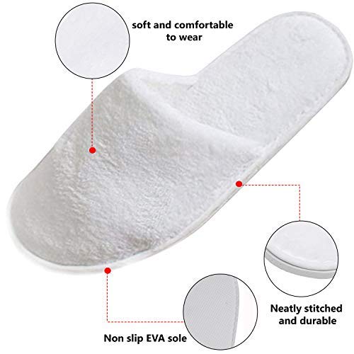 Pantuflas Spa Lavable (12 Pares) con Bolsa con Cordel - Blanco Esponjoso Cerrada Dos Tallas (S, L) Hombre y Mujer Suela Antideslizante Uso Perfectas en Baño, Invitados, Viaje, Hogar, Boda