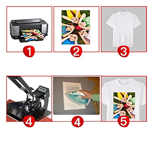 Papel de transferencia para camisetas de tejidos de colores claros para impresoras de inyección de tinta, papel de transferencia por calor de 21,5 x 28 cm, paquete de 8.