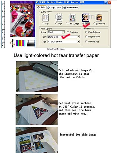 Papel de transferencia para camisetas de tejidos de colores claros para impresoras de inyección de tinta, papel de transferencia por calor de 21,5 x 28 cm, paquete de 8.