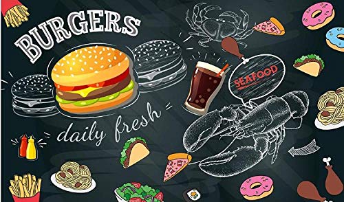 Papel tapiz Pintado a mano negro hamburguesa pizza restaurante de imagen restaurante de comida rápida carrito de helados tienda de postres cafetería cartel mural-250cmx175cm（LxA）