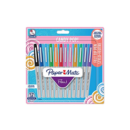 Paper Mate Flair rotulador, punta ultrafina de 0,33 mm, colores Candy Pop, paquete de 12