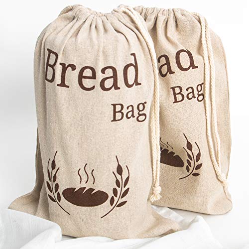 Paquete de 2 bolsas de pan de lino natural, 2 bolsas de pan reutilizables, bolsa de almacenamiento de alimentos, bolsas de almacenamiento de pan, 38 x 27 cm, bolsa de pan ecológica.