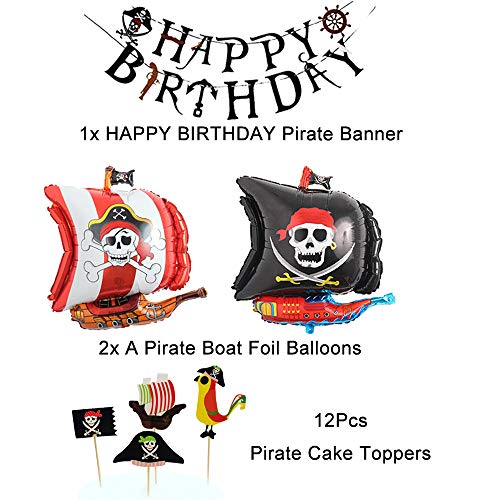 Paquete de 91 guirnaldas de árbol de cumpleaños con diseño de pirata, para decoración de tartas, globos de cumpleaños con diseño de barco pirata