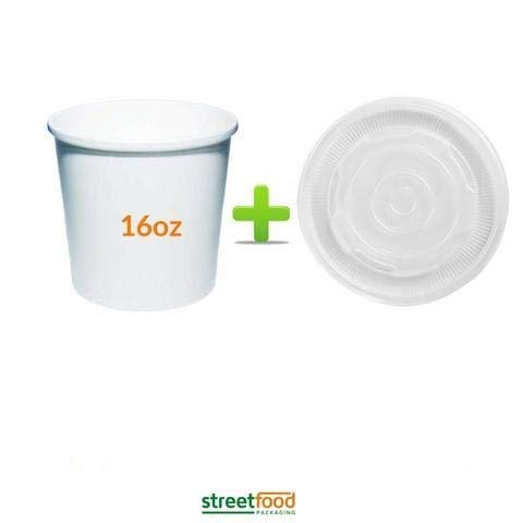 Paquete de recipientes de sopa blancos con tapas de plástico ventiladas, recipientes de helado desechables, cuencos de papel con tapas, olla de cartón biodegradable, microondas, cuenco ecológico