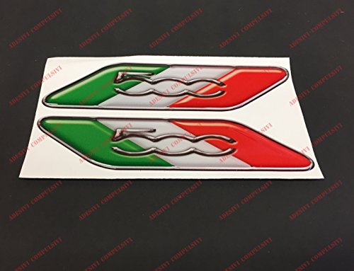 Para de adhesivos con inscripción Fiat 500 y bandera italiana.Adhesivos de resina, efecto 3d.Banderines triicolor para Fiat 500, 500 Abarth, nuevo Fiat 500