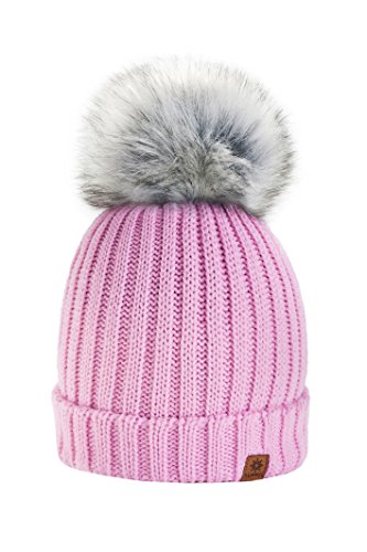 Para Mujer Invierno Más Cálido Sombrero Gorra with Large Pom Pom de la Bola Gorra tejida Gorra Grande Snowboard Ski Bobble Circle Little Crystals 4sold (Pink)