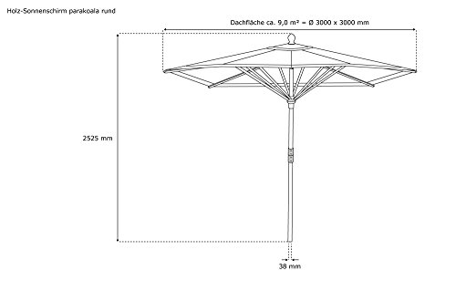 paramondo Parasol parakoala sombrilla de Madera, 3m, Redonda, Color Blanco