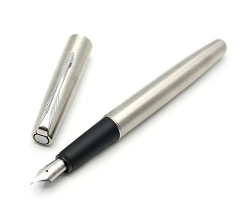 Parker, Frontier - Pluma estilográfica de acero inoxidable, acabado cromado, plumín fino de acero