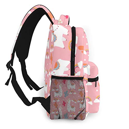 Patrón sin Costuras de Tela Textil con Camello, Alpaca y Cactus Rosa. Mochila Escolar de Moda arcoíris Viaje Camping Ocio Mochila Diaria con Mochila Escolar Adecuada para computadora portátil