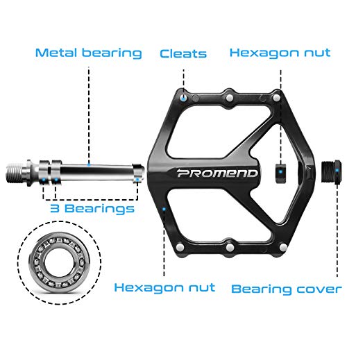 Pedales Bicicleta Montaña, Pedales Bicicleta con 3 Cojinetes Sellados, Superficie Antideslizante de Alta Resistencia, Rosca de 9/16", Pedales de Bicicleta con Eje de CR-Mo para Ciclismo de Montaña