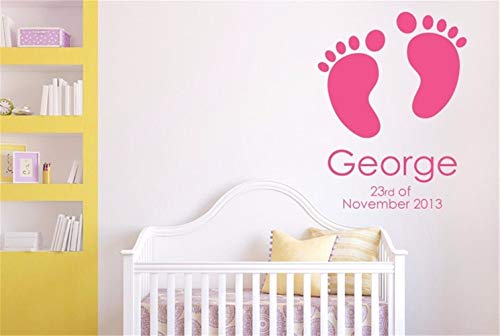 pegatinas decorativas pared Por encargo especial Nombre y fecha personalizados Fecha de nacimiento de Babys Pies Calcomanías caseras lindas para el dormitorio de los niños del cuarto de niños