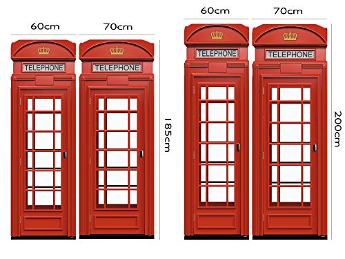 Pegatinas Vinilo para Frigorífico Cabina telefonos Londres | Varias Medidas 185x70cm | Adhesivo Resistente y de Facil Aplicación | Pegatina Adhesiva Decorativa de Diseño Elegante