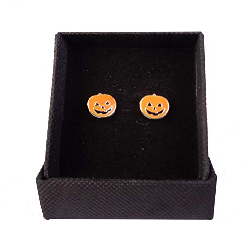 Pendientes de plata de ley 925 para niños, diseño de calabaza, color naranja