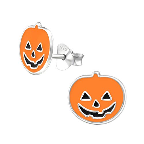 Pendientes de plata de ley 925 para niños, diseño de calabaza, color naranja