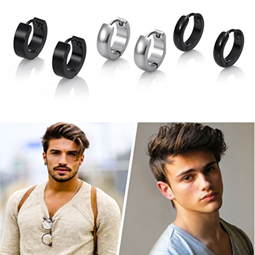 Pendientes hombres, Pack 3 pendientes acero, los aros pendientes acero quirúrgico que estabas buscando. Pendientes hombre aros para tu estilo de vida. (Pack 1)