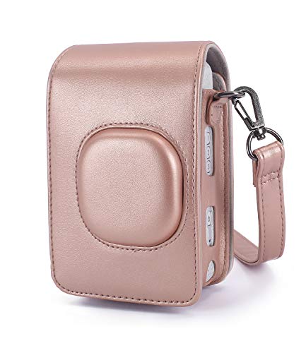 Phetium Funda de Transporte Compatible con Instax Mini LiPlay Cámara Instantánea Híbrida, Bolsa de Transporte Fabricada en Cuero con Correa Ajustable/Desmontable (Blush Dorado)