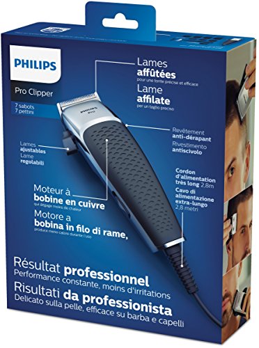 Philips HC5100/15 Cortapelos Profesional con 7 peines guía, cuchillas afiladas para un afeitado apurado y preciso, Plata