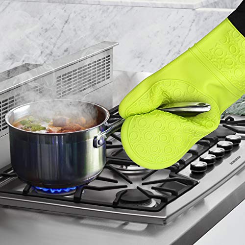 PHILORN Guante de Silicona Impermeable Horno Resistente al Calor Guante Antideslizante de Pellizco y Brocha Puños Largos de Algodón Parrilla para Barbacoa Fumadores para Fumar Fumadores