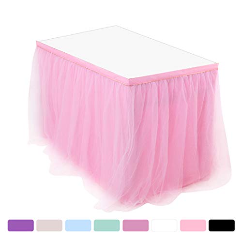 PiccoCasa - Falda de mesa de tul rosa para mesas rectangulares de 1,8 m, para fiesta de cumpleaños, boda, decoración de mesa mullida de 76 x 182 cm
